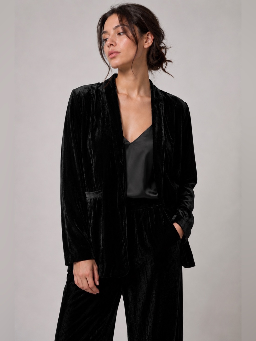 Next Black Velvet Blazer Jacket Women 12(Medium) Witchy Dark Romance Open Front